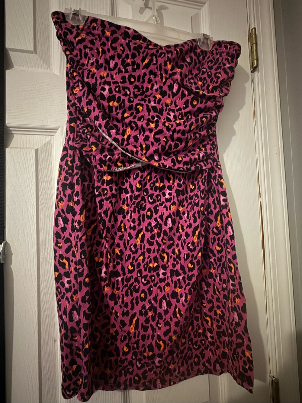 Strapless Pink & Black Leopard Print Dress